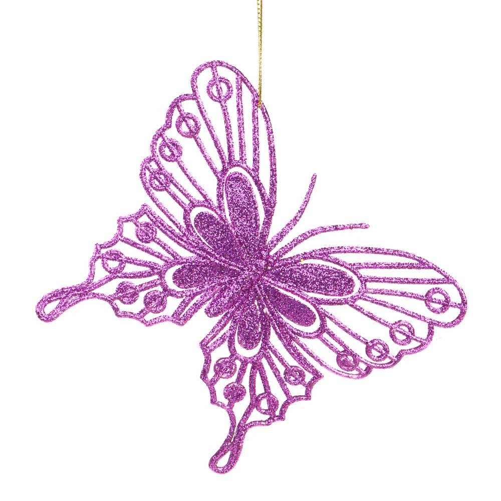 СНОУ БУМ Набор подвесок 3 шт. в виде бабочек, глиттер, золотой, голубой, фуксия пластик, 13см, арт.№ 374-379