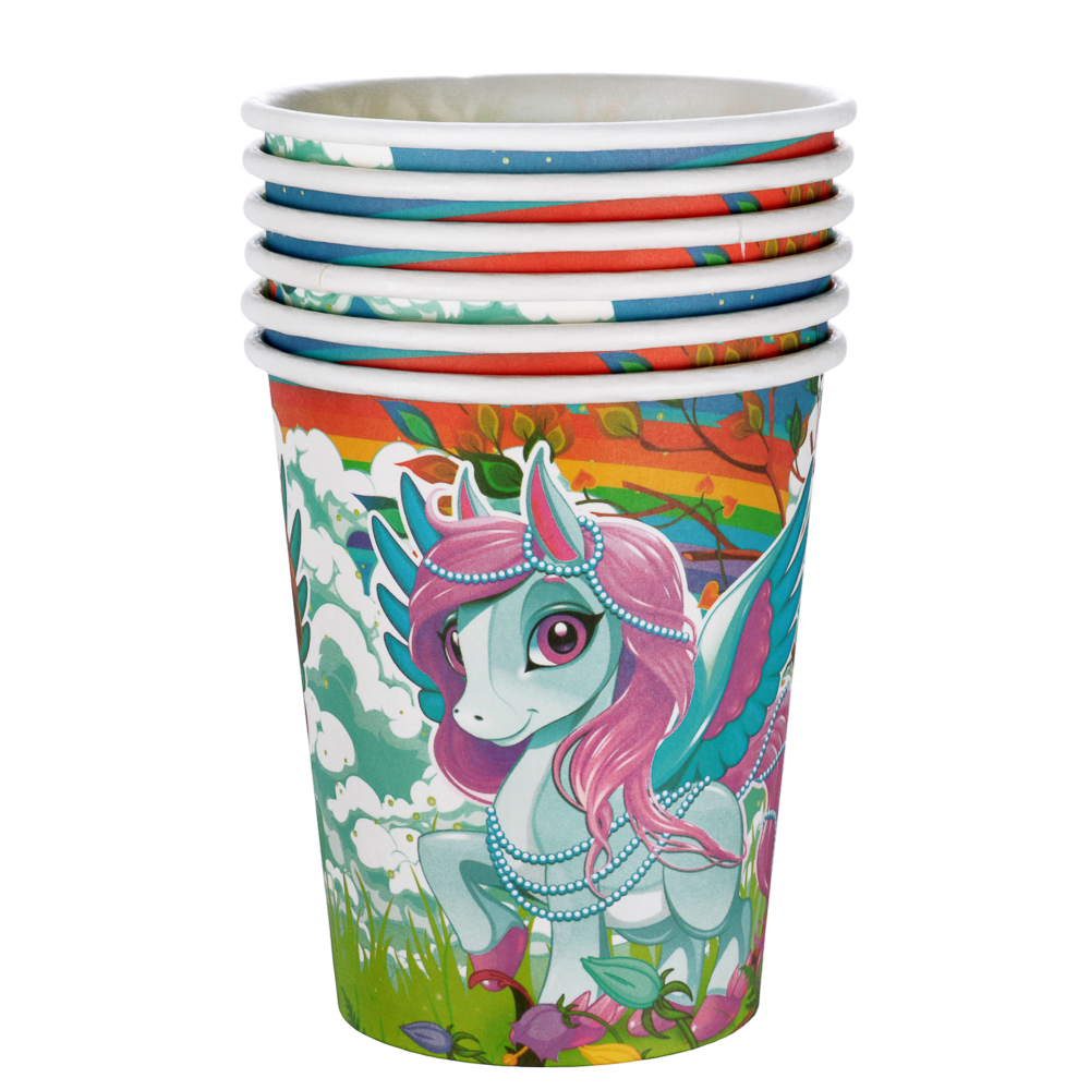 Набор бумажных стаканов 6шт, 200мл, с изображением Единорога, арт.№ 530-203