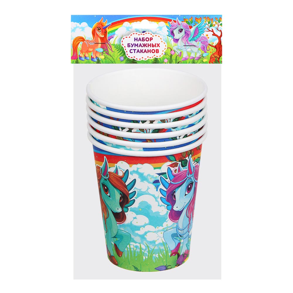 Набор бумажных стаканов 6шт, 200мл, с изображением Единорога, арт.№ 530-203