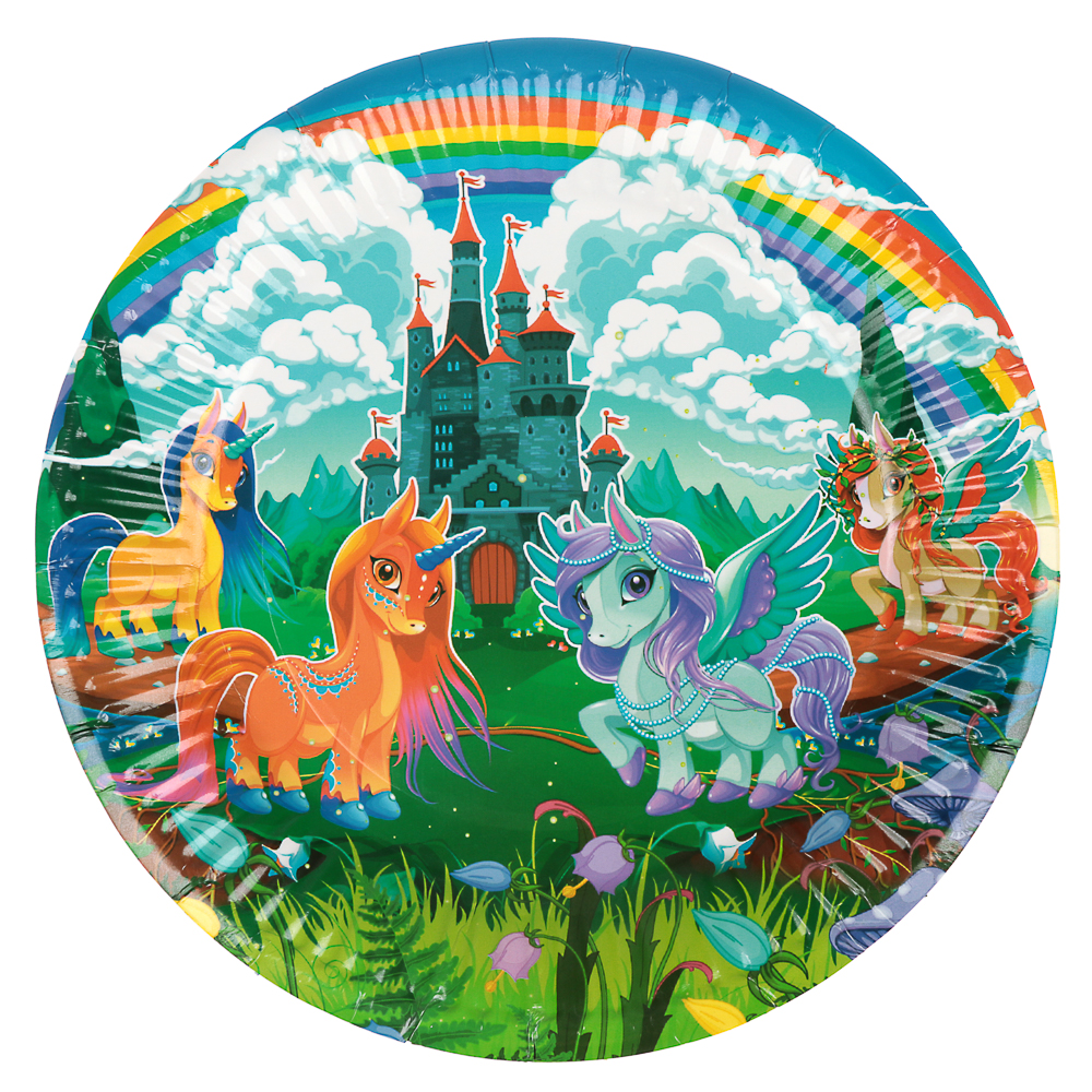 Набор бумажных тарелок 6шт, d18см, с изображением Единорога, арт.№ 530-205