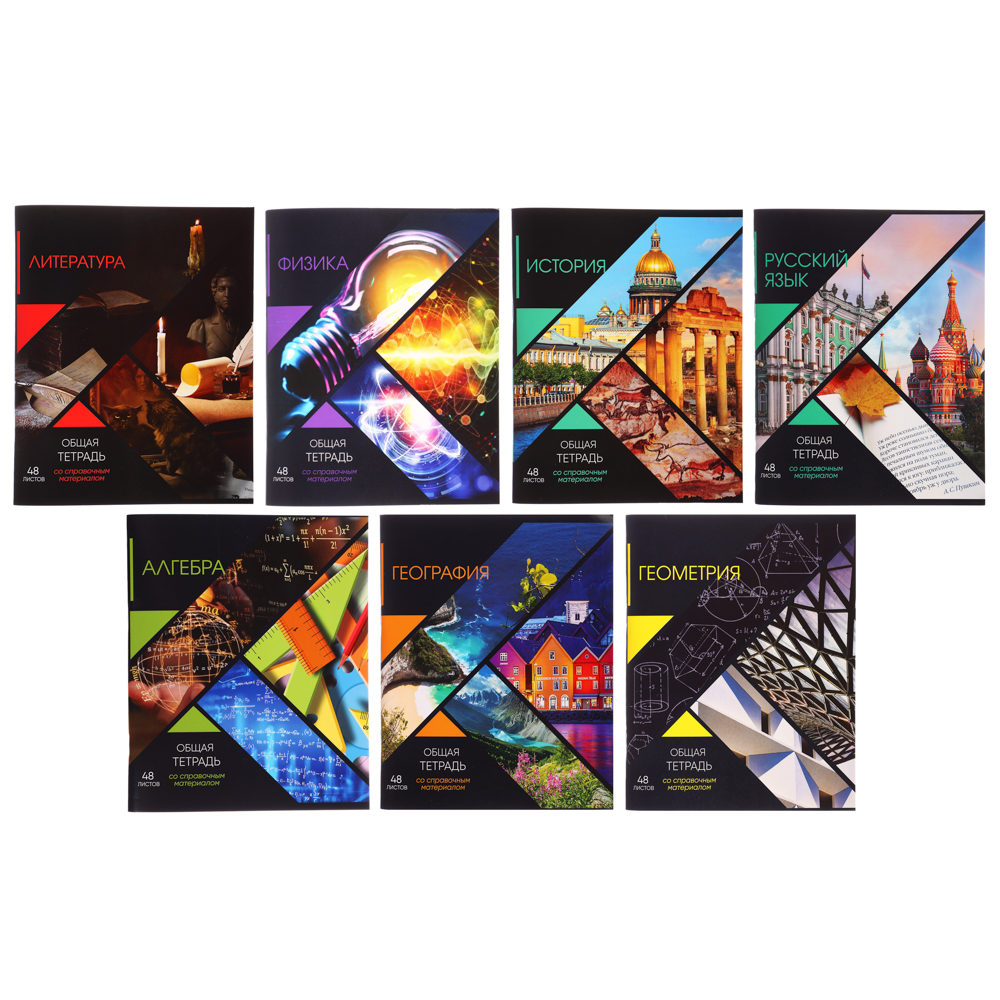 ClipStudio Тетрадь 48л. "Предметная", БЕЛЫЕ ЛИСТЫ, обл.картон, ВД лак, скрепка, 7видов, справ.мат-л, арт.№ 578-004