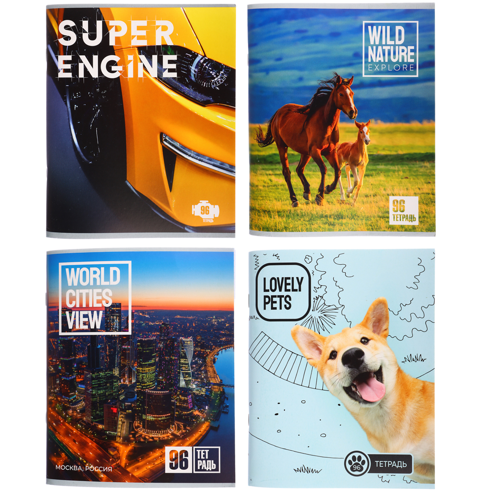 ClipStudio Тетрадь общая, 96 листов, в клетку, БЕЛЫЕ ЛИСТЫ, обложка - картон, скрепка, 4 дизайна, арт.№ 578-007