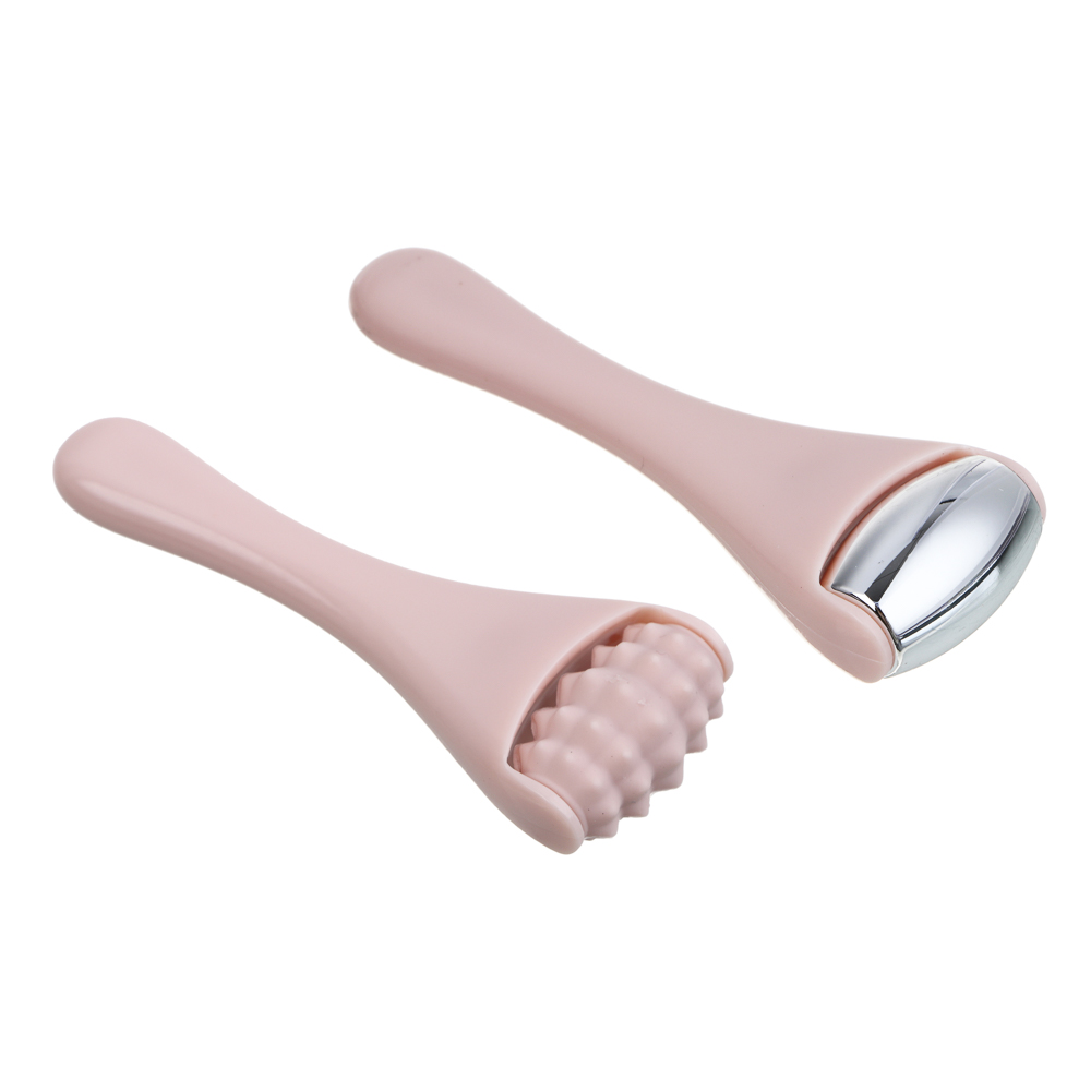 Набор массажеров для лица 2 штуки тм ЮНИLOOK , 7,8x2,6см, сталь, силикон, ABS, розовый, ВЗ24-43, арт.№ 357-327