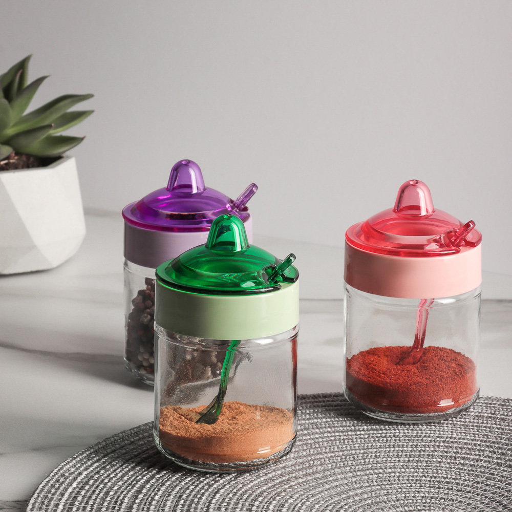 HEREVIN Банка для специй с ложкой, стекло, 200мл, 3 цвета, 131505-500, арт.№ 828-225