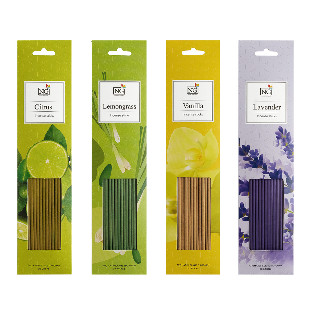 NEW GALAXY Аромапалочки 20 шт, 4 аромата, лаванда, цитрус, лемонграсс, ваниль, арт.№ 778-203