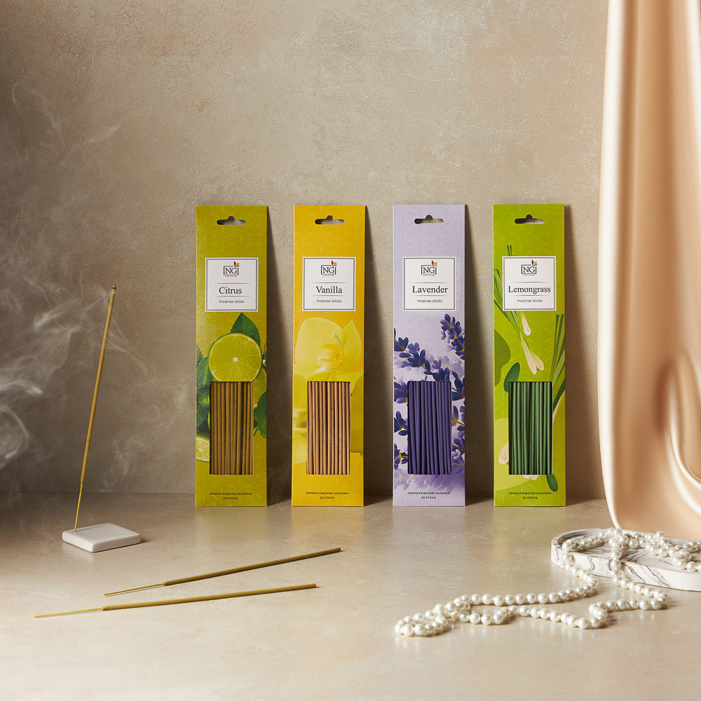 NEW GALAXY Аромапалочки 20 шт, 4 аромата, лаванда, цитрус, лемонграсс, ваниль, арт.№ 778-203