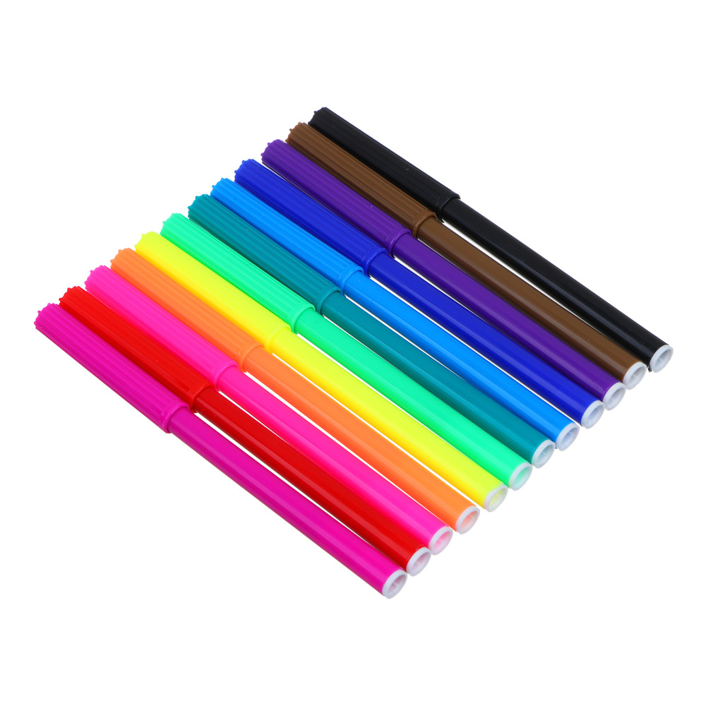 СЧАСТЛИВЫЙ МИШКА Фломастеры 12 цветов, с вентилир. колпачком, большие, смываемые, пл., ПВХ пенал, арт.№ 256-279