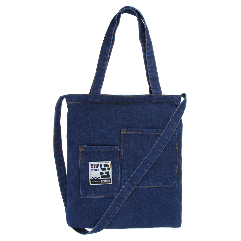 Джинс Сумка-шоппер, 35x37x7см, молния, 2 ручки, ремень, 2 накл.кармана, нашивка, джинса, 2 вида, арт.№ 090-098