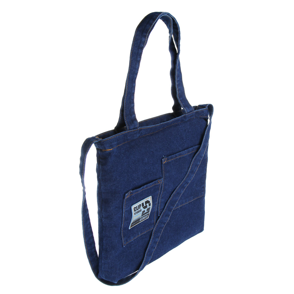 Джинс Сумка-шоппер, 35x37x7см, молния, 2 ручки, ремень, 2 накл.кармана, нашивка, джинса, 2 вида, арт.№ 090-098