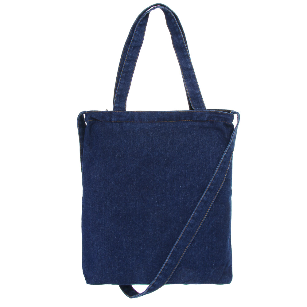 Джинс Сумка-шоппер, 35x37x7см, молния, 2 ручки, ремень, 2 накл.кармана, нашивка, джинса, 2 вида, арт.№ 090-098