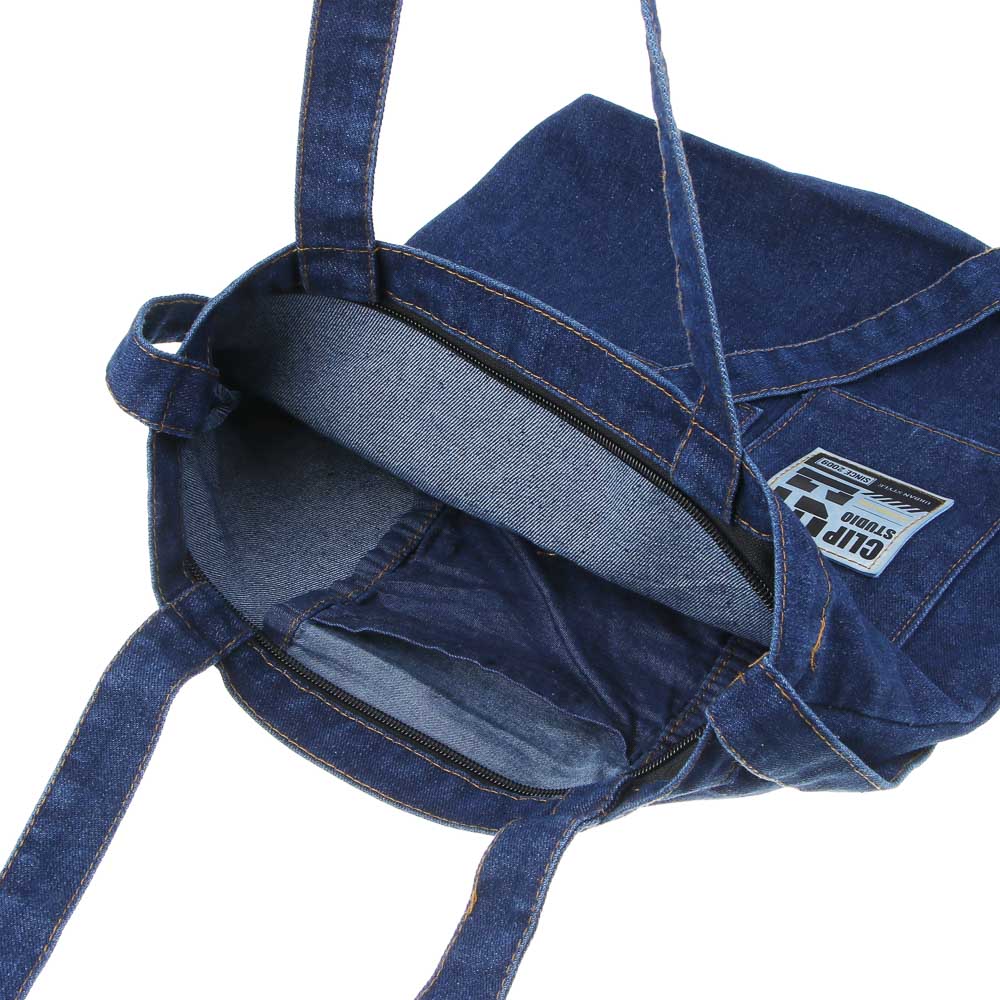 Джинс Сумка-шоппер, 35x37x7см, молния, 2 ручки, ремень, 2 накл.кармана, нашивка, джинса, 2 вида, арт.№ 090-098