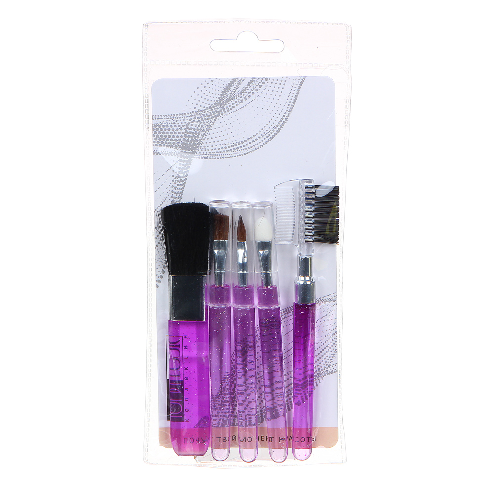 ЮНИLOOK Набор кистей для макияжа 5шт, пластик, синтетич.нейлон, 11см, арт.№ 305-361