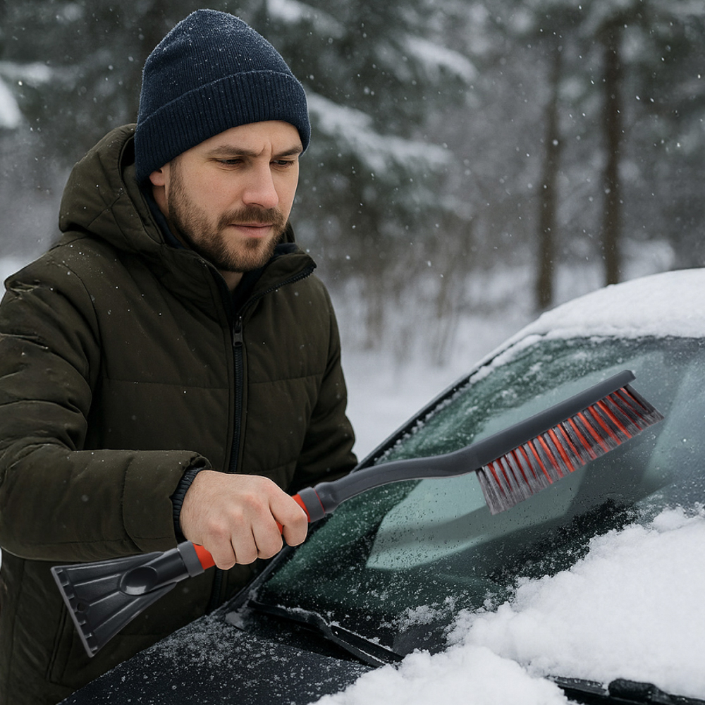 ЕРМАК Щетка для уборки снега с распушенной щетиной+скребок, 62см, арт.№ 775-122
