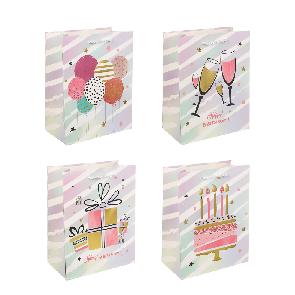 Пакет подарочный тм Fntastic M 18x23x10см, бумага, 4 дизайна, арт.5, арт.№ 507-443