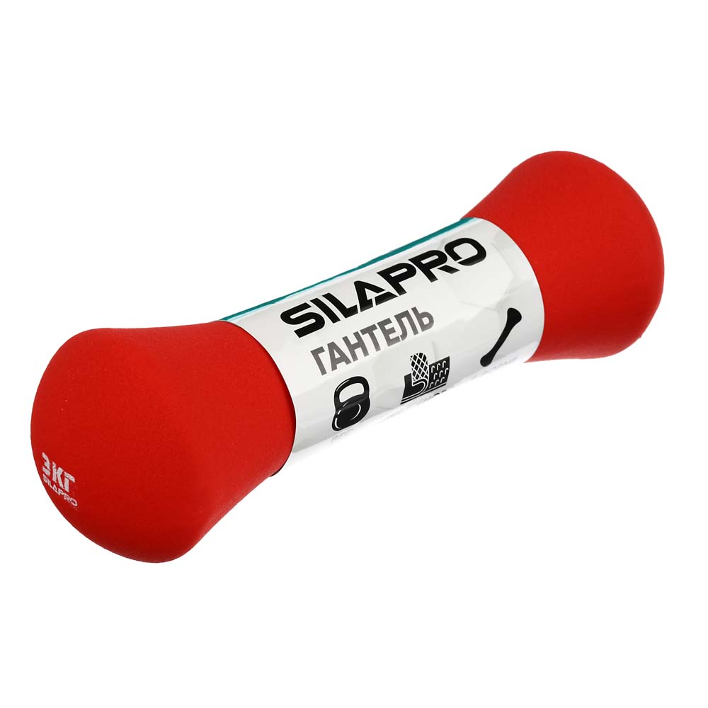 SILAPRO Гантель в форме кости 3кг (+-100гр) , металл, неопреновое покрытие, арт.№ 191-050