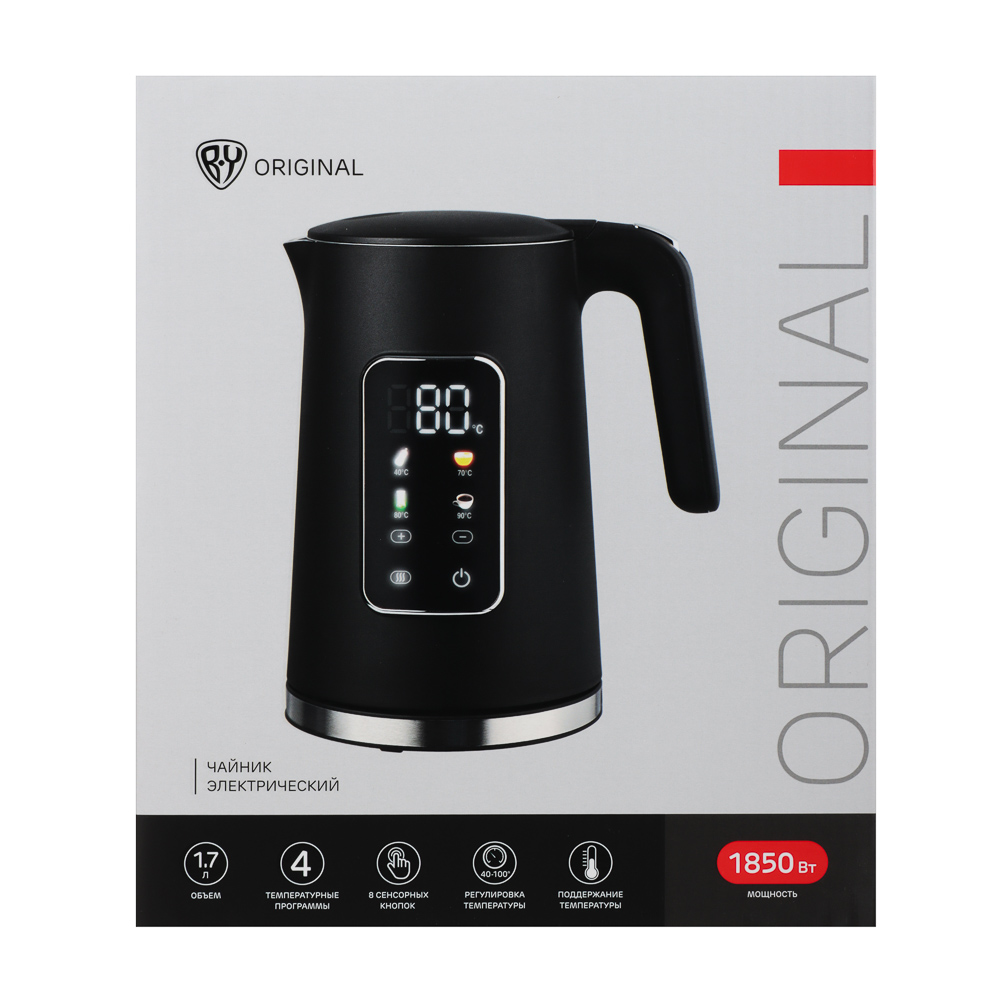 BY Русские Супергерои Чайник электрический, 1,7 л, 1850 Вт, c дисплеем, нерж.сталь, пластик, черный, арт.№ 291-131
