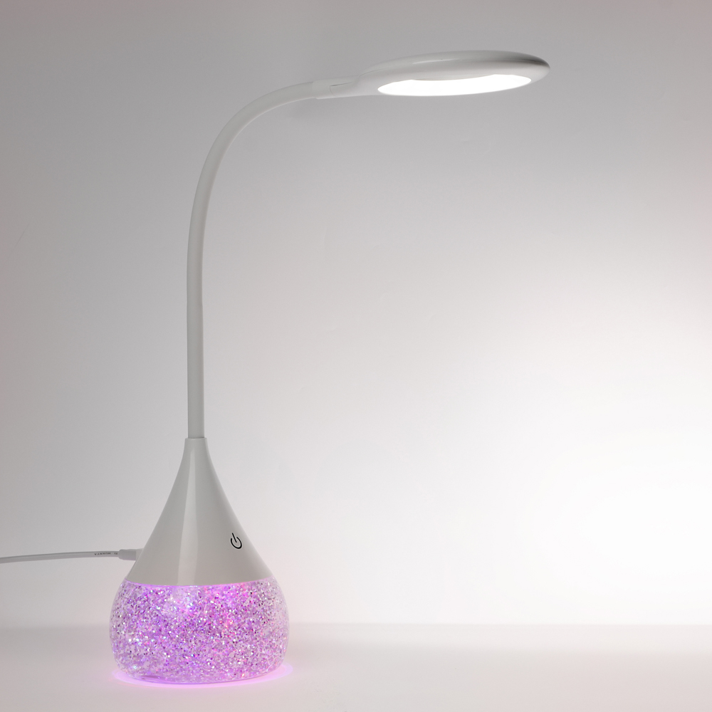 Светильник переносной настольный BY Глиттер,16LED,5Вт,300Лм,RGB,USB-C 5В,каб.1м, дим., пластик,белый, арт.№ 476-451