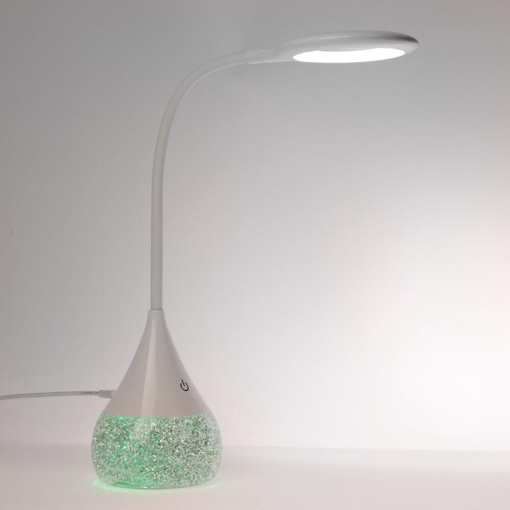 Светильник переносной настольный BY Глиттер,16LED,5Вт,300Лм,RGB,USB-C 5В,каб.1м, дим., пластик,белый, арт.№ 476-451