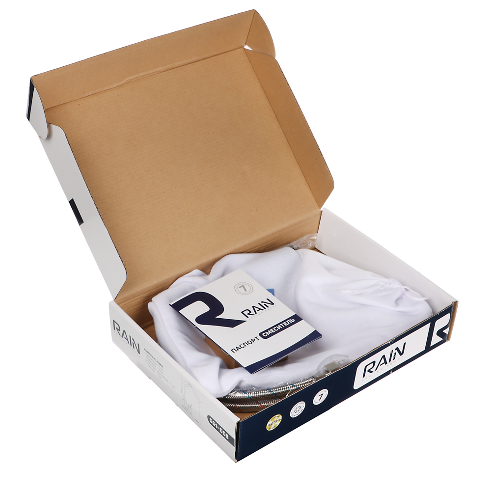 RAIN Смеситель для кухни Веста, гибкий излив, картридж 40мм, латунь, серый/хром, арт.№ 561-008