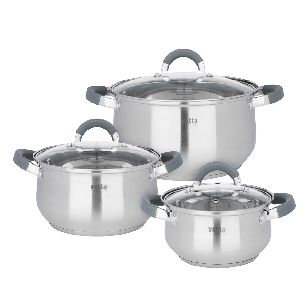 Набор кастрюль тм VETTA Вена 6 пр. (1,9л+3,6л+6,0л) со стекл. крышкой, арт.№ 822-298
