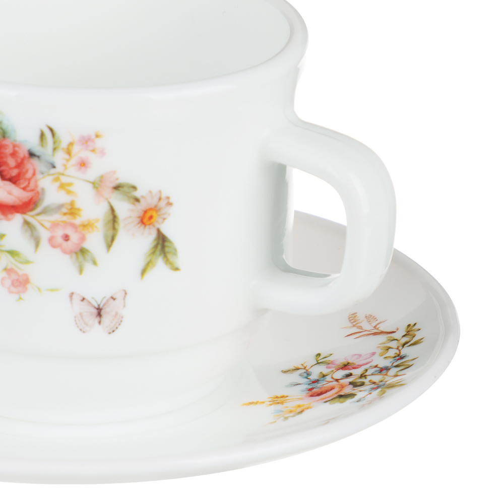 MILLIMI Дарина Чайная пара (чашка 250мл., блюдце 15см) опаловое стекло, 18136, арт.№ 818-324