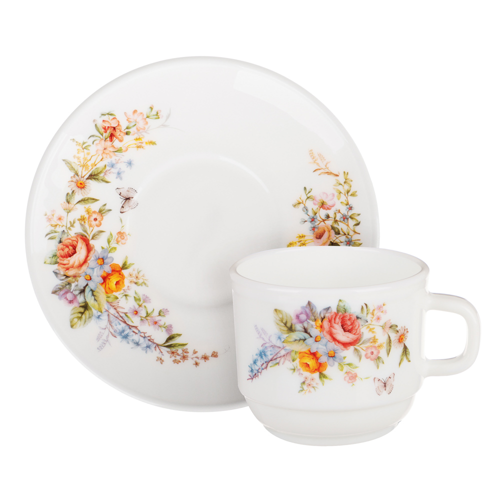 MILLIMI Дарина Чайная пара (чашка 250мл., блюдце 15см) опаловое стекло, 18136, арт.№ 818-324