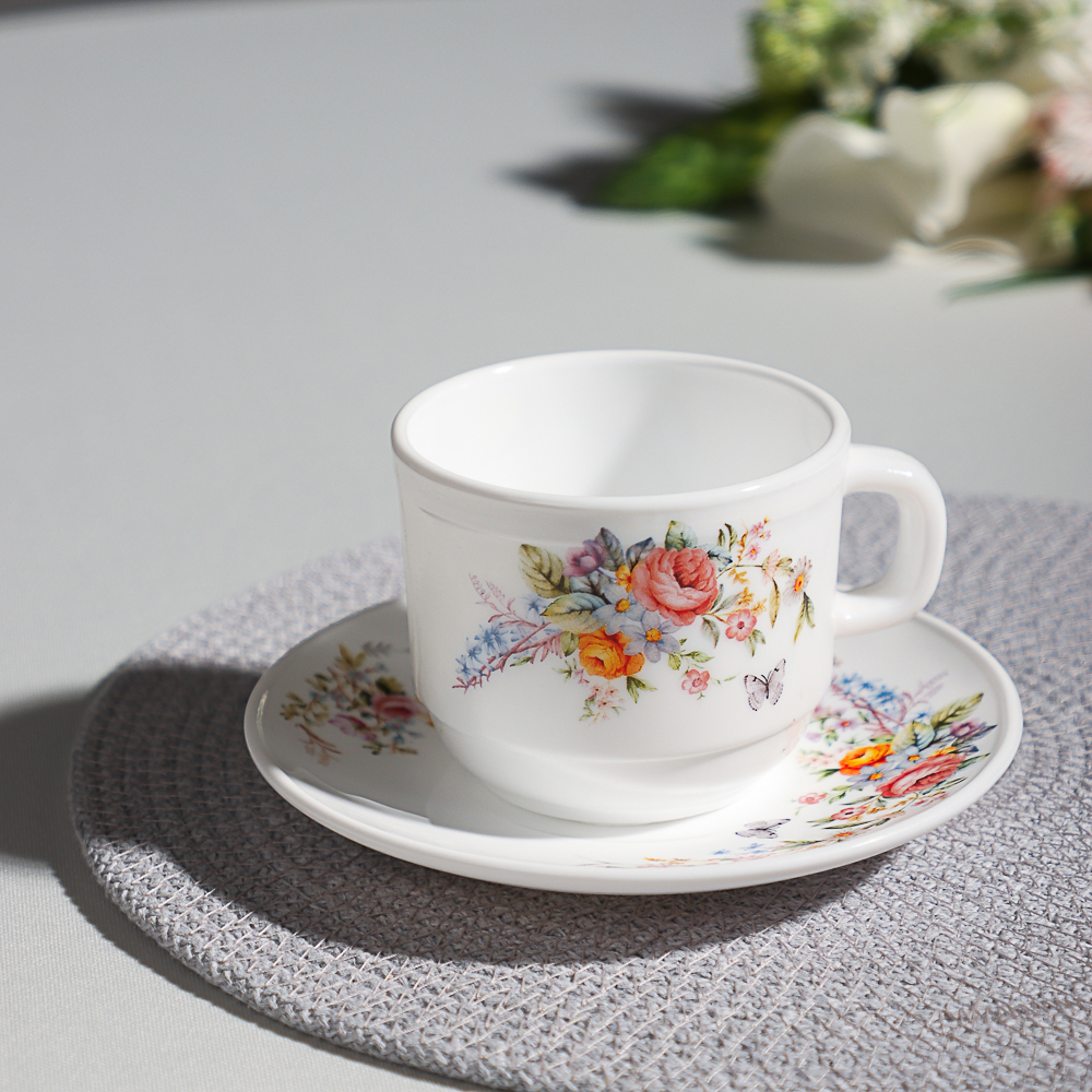 MILLIMI Дарина Чайная пара (чашка 250мл., блюдце 15см) опаловое стекло, 18136, арт.№ 818-324