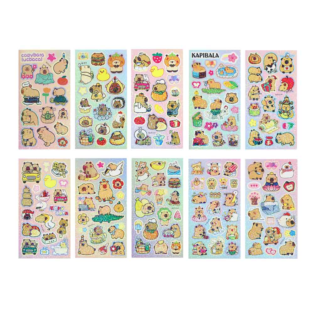 Набор наклеек "Капибара" 10х22,5см, ПВХ, микс 10 дизайнов, арт.№ 557-093