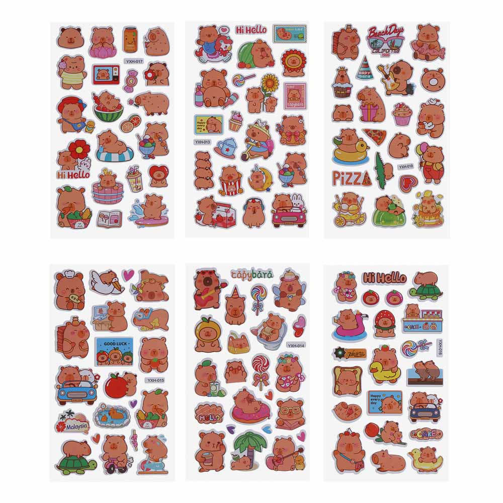 Набор наклеек "Капибара" 10х22см, объёмные, ПВХ, микс 6 дизайнов, арт.№ 557-094