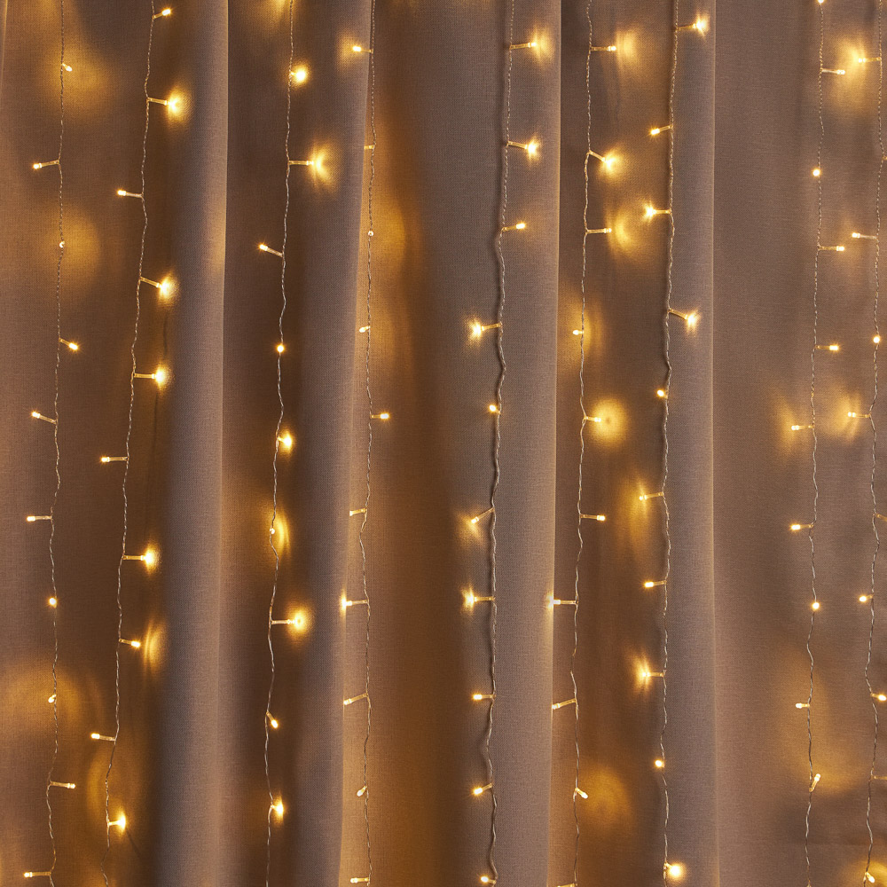 Гирлянда занавес 1.5x1.5 м СНОУ БУМ, 150 LED ламп, постоянное свечение шампань, ПВХ прозрачный, 10 нитей, 220В, арт.№ 382-078