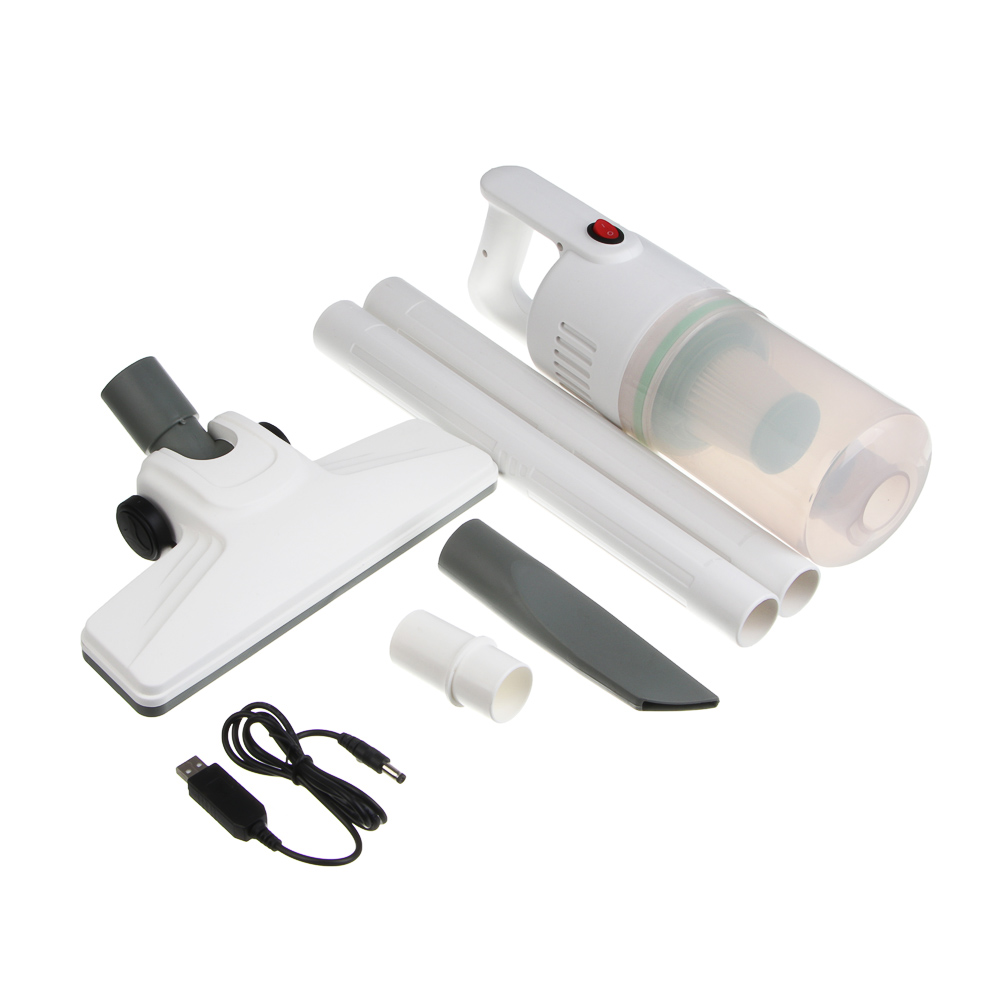 LEBEN Пылесос беспроводной, 100Вт, 7.4В/2300 мАч, 2 насадки, Hepa фильтр, 0,85л, пластик, белый, арт.№ 784-017