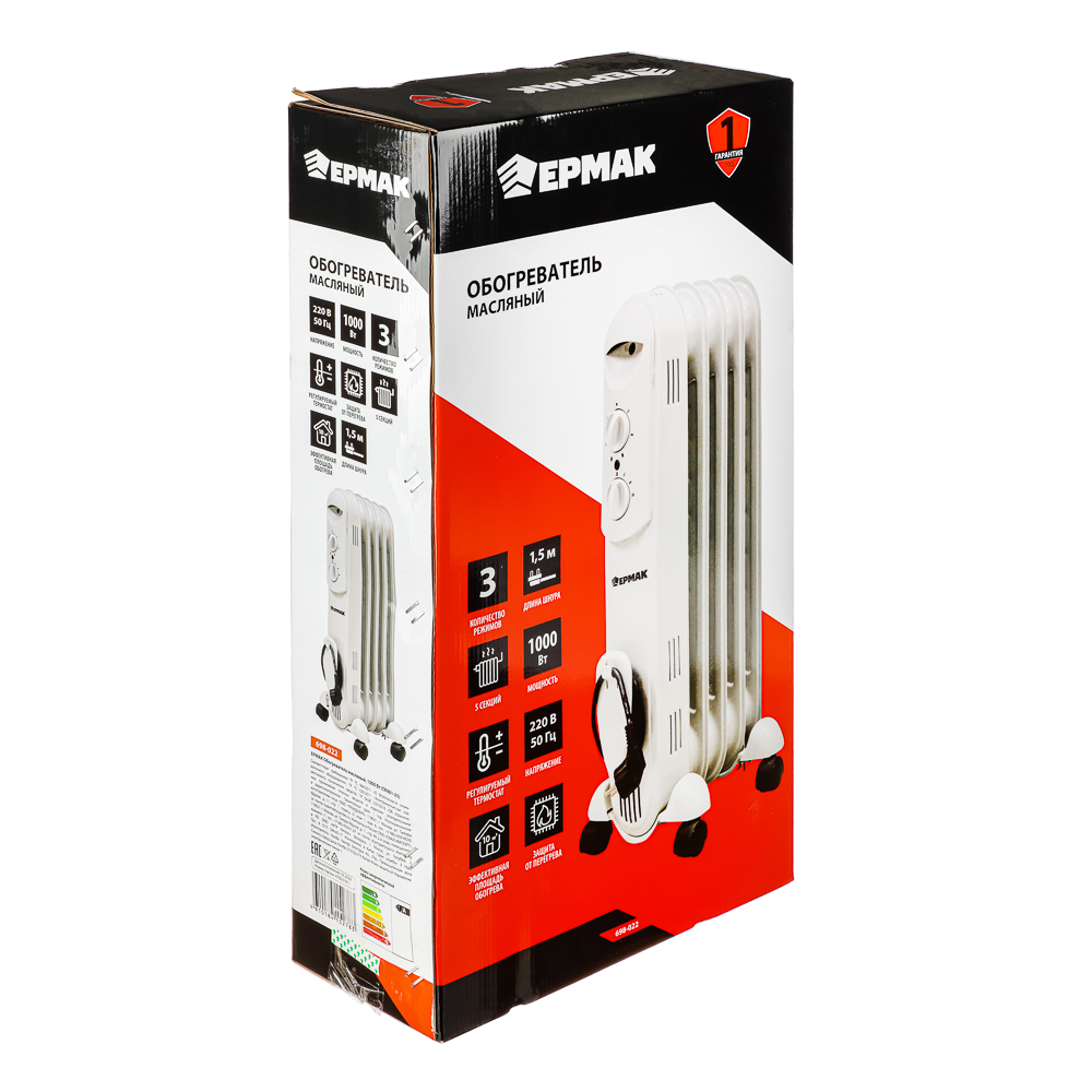 ЕРМАК Обогреватель масляный 1000 Вт (CR401-05), арт.№ 698-022