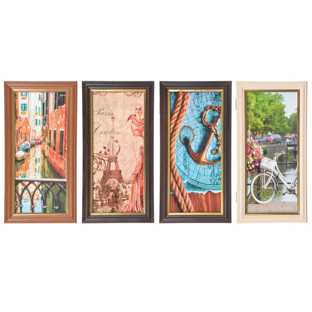 Ключница закрытая, на 3 крючка, МДФ, 15х30х5см, 4 дизайна, арт.№ 510-163