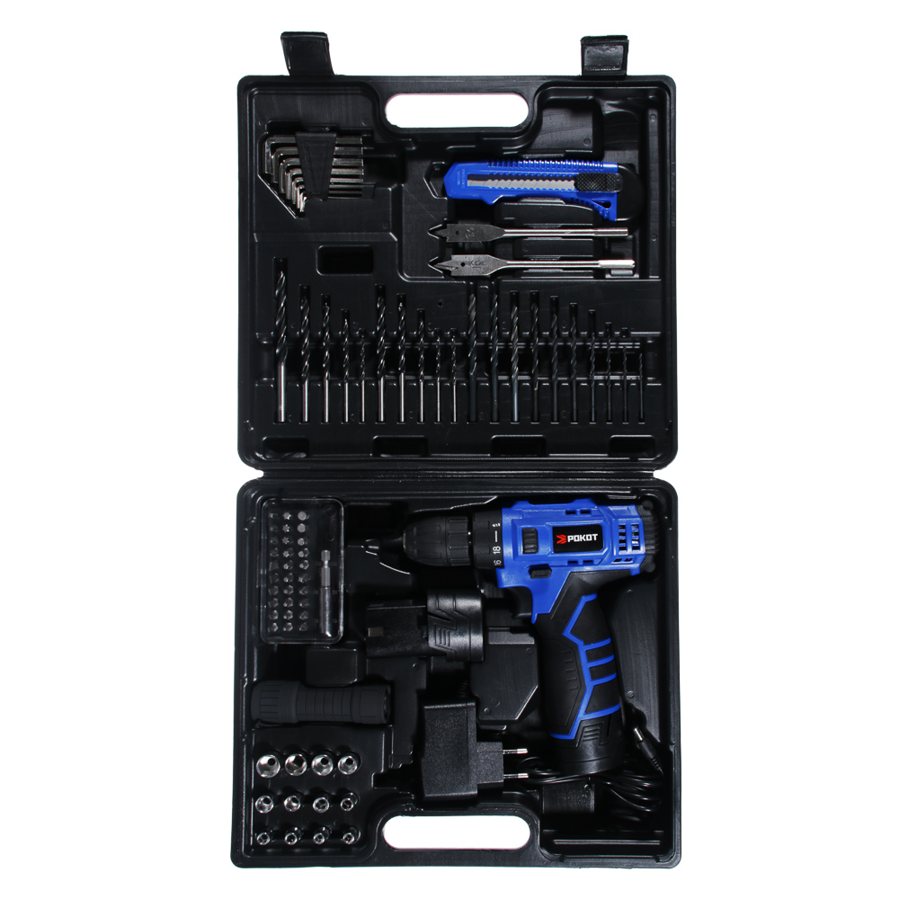 РОКОТ Набор инструментов "Домашний мастер"  Шуруповерт 12В, набор в кейсе 77 предметов для ремонта, арт.№ 693-012