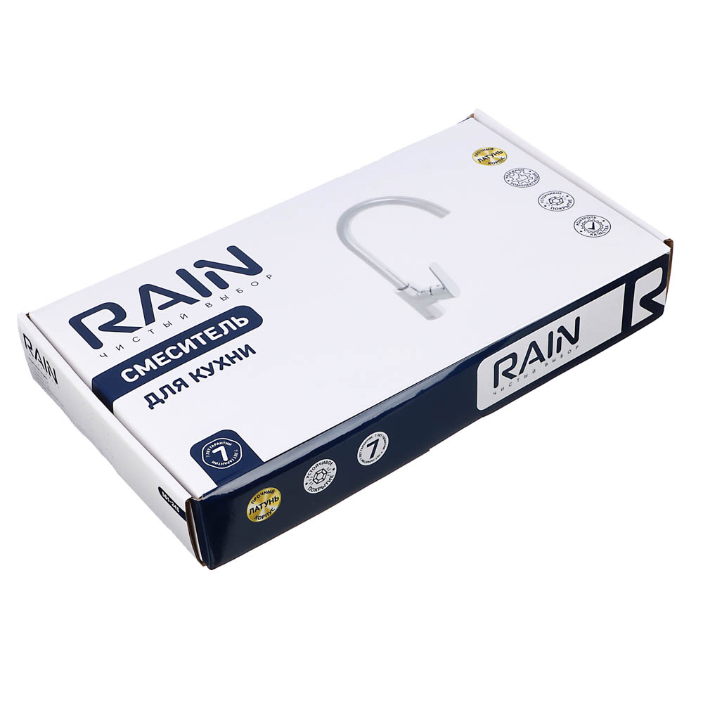 RAIN Смеситель для кухни Лазурит, высокий излив, картридж 35мм, гайка, латунь, хром, арт.№ 561-243