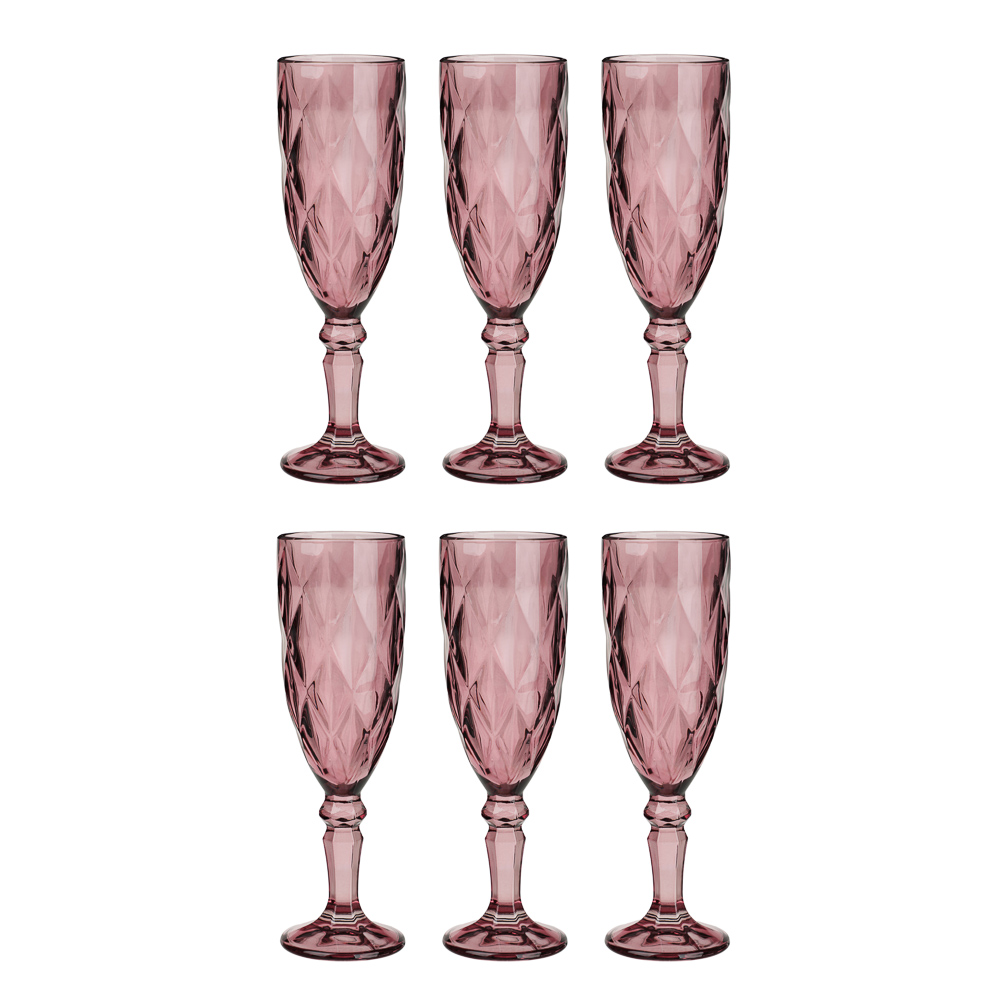 MILLIMI Набор бокалов для шампанского 6 шт, 160 мл, стекло, бордовый ромб, арт.№ 878-637