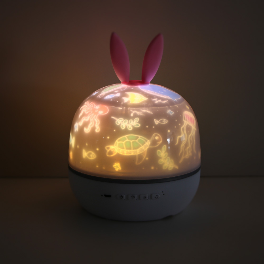 Светильник-ночник проектор BY Зайка, 6 проекций, акб. 1200mAh, USB 5В, белый, арт.№ 476-461