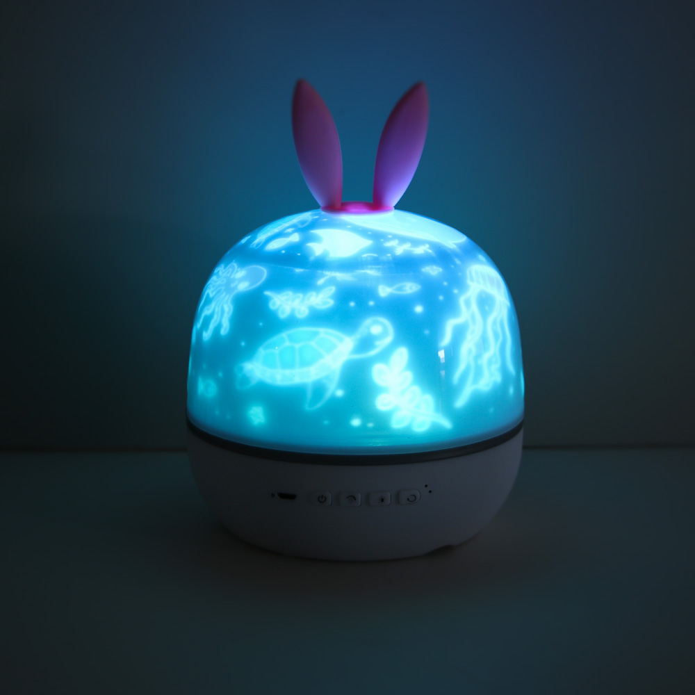 Светильник-ночник проектор BY Зайка, 6 проекций, акб. 1200mAh, USB 5В, белый, арт.№ 476-461