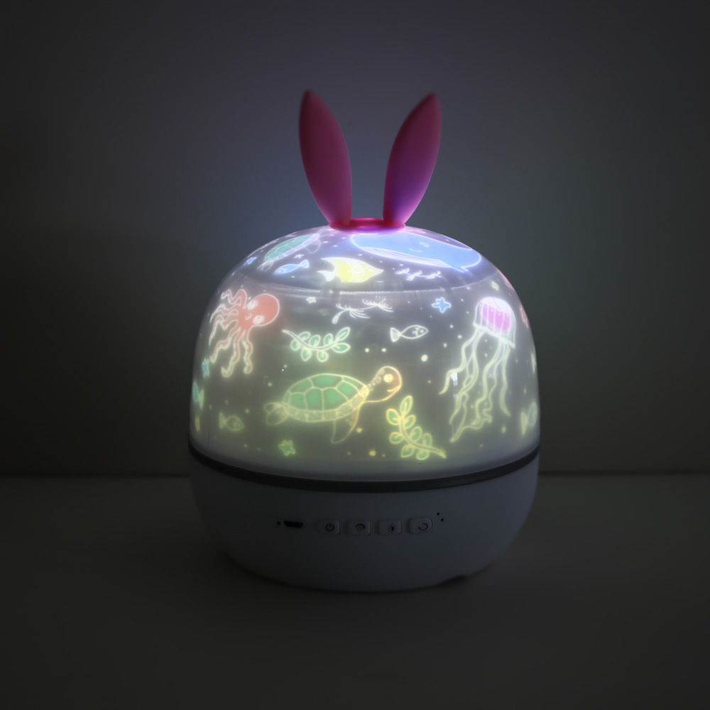 Светильник-ночник проектор BY Зайка, 6 проекций, акб. 1200mAh, USB 5В, белый, арт.№ 476-461