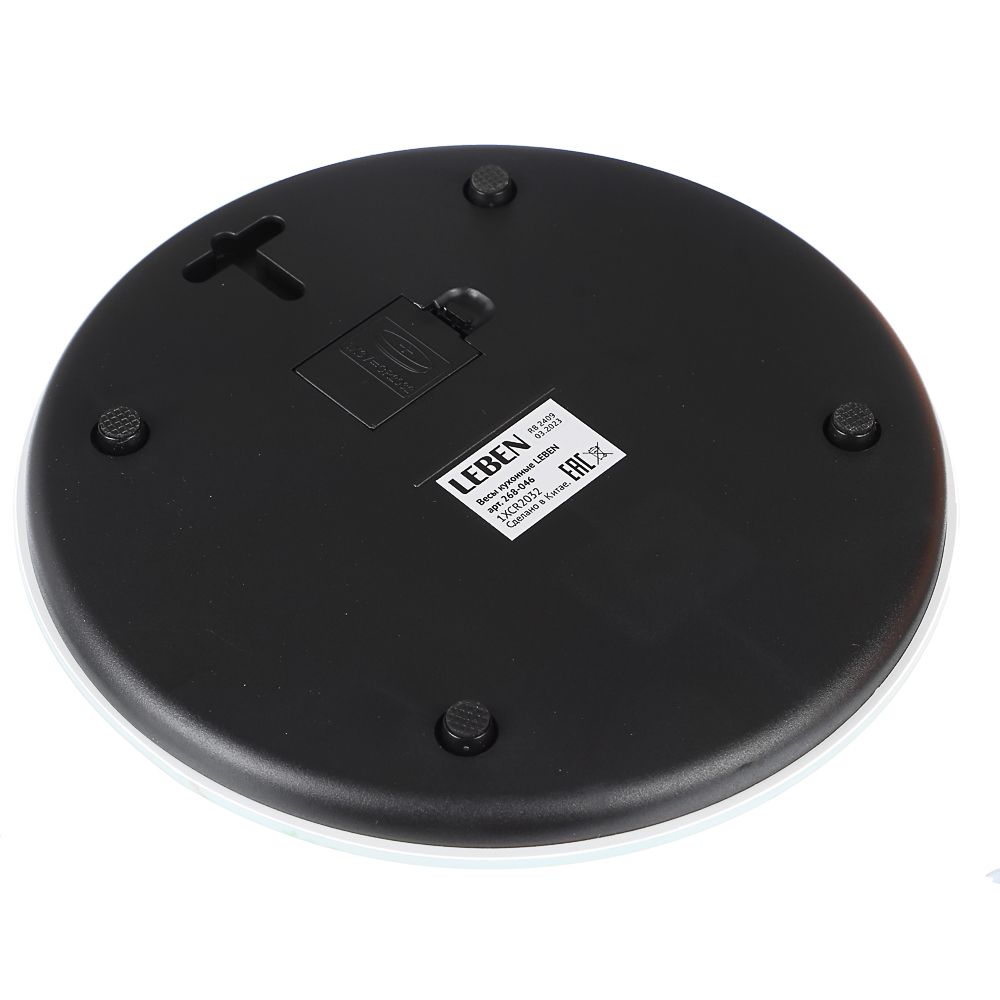 LEBEN Весы кухонные электронные, круг, стекло с дизайном, макс.нагр. 5кг (точн.измер. 1гр), арт.№ 268-046