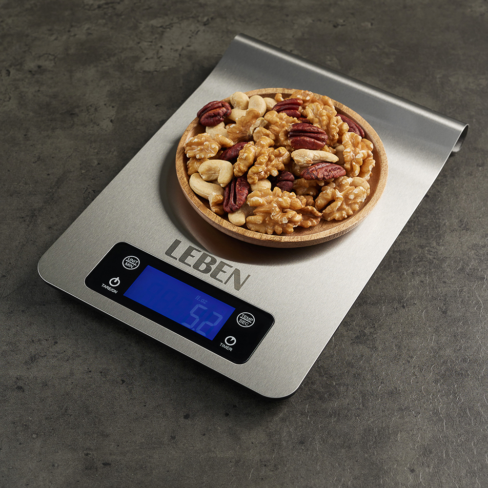 LEBEN Весы кухонные электронные, металл. на рейлинге, макс.нагрузка до 5кг (точн. измер. 1 гр), арт.№ 268-054