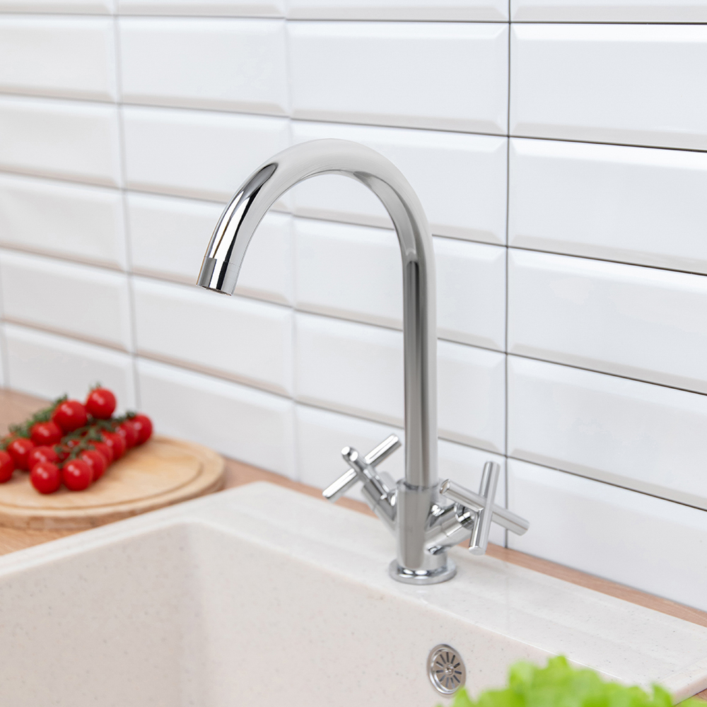 RAIN Смеситель для кухни Кристал, кран-буксы 1/2, гайка, латунь, хром, арт.№ 561-018