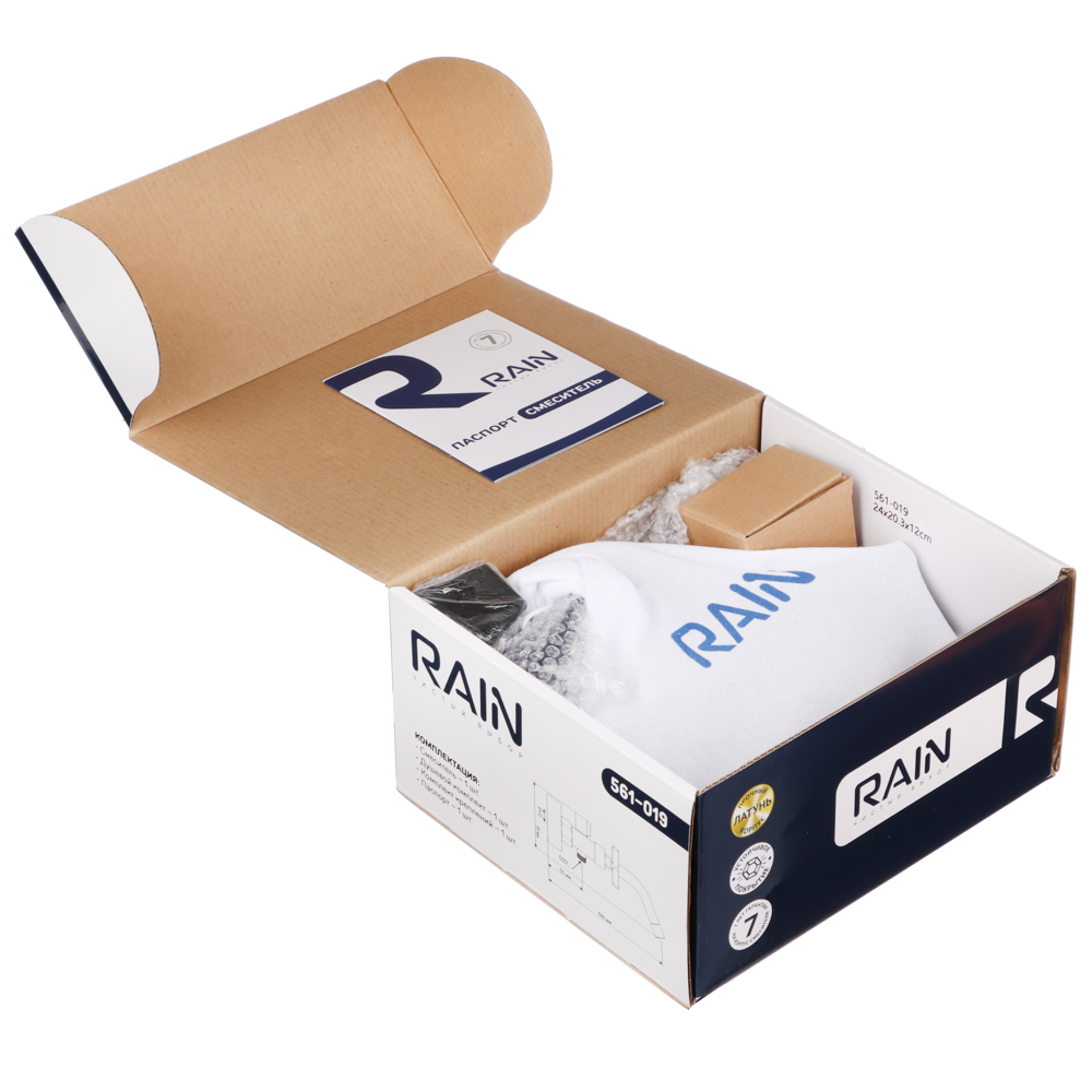 RAIN Смеситель для ванны Кристал, короткий излив, душ. набор, кран-буксы 1/2, латунь, черный, арт.№ 561-019