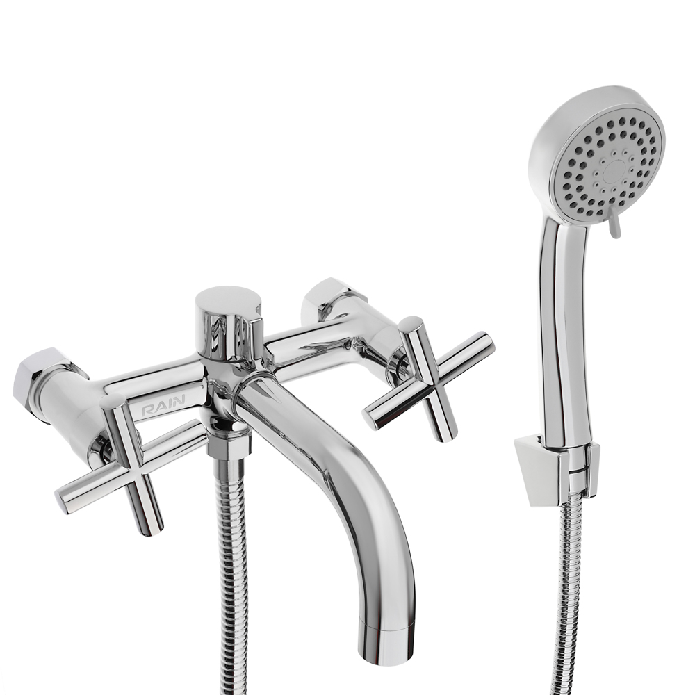 RAIN Смеситель для ванны Кристал, короткий излив, душ. набор, кран-буксы 1/2, латунь, хром, арт.№ 561-020