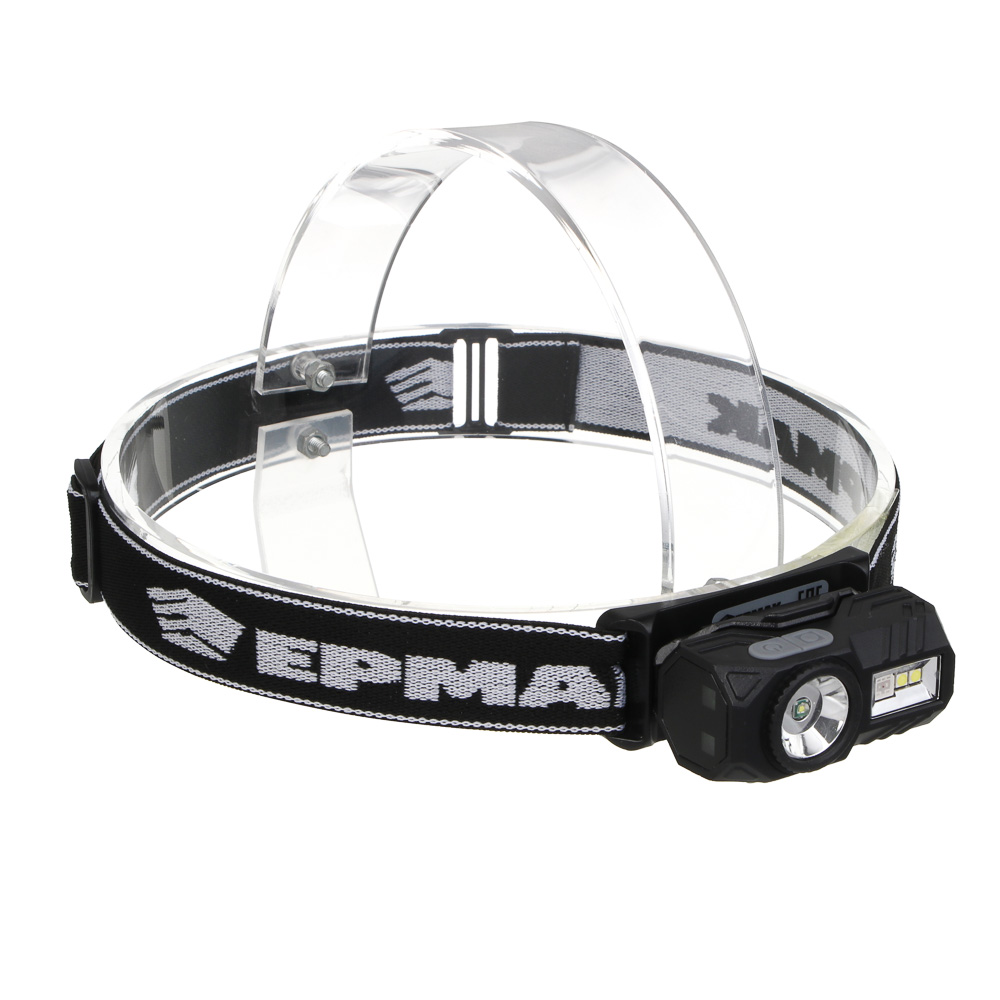 Фонарь налобный тм ЕРМАК,сенсорный,крепление,XPE LED+3LED,9 режимов,500мАч,64х45х34 мм,красный свет, арт.№ 221-090