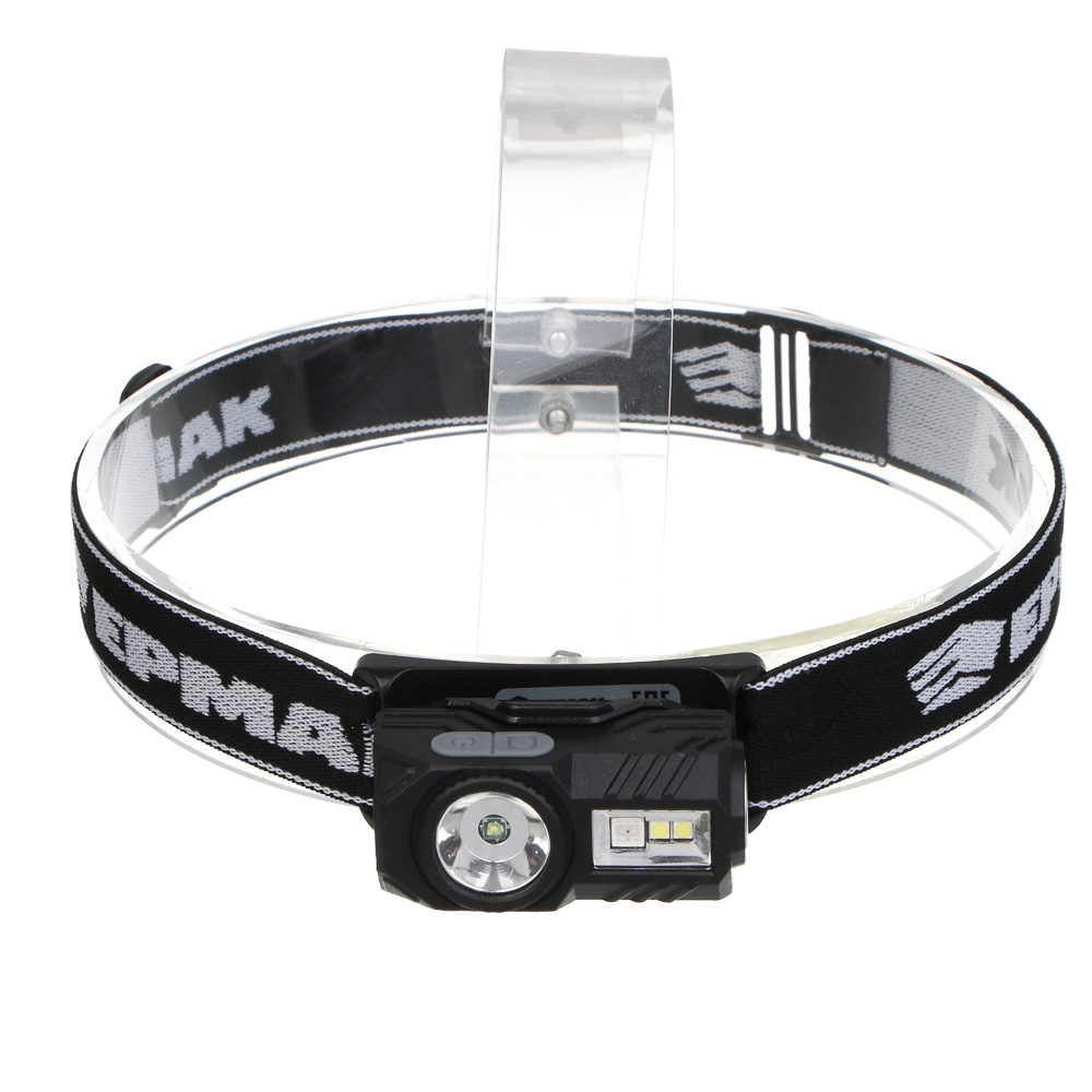 Фонарь налобный тм ЕРМАК,сенсорный,крепление,XPE LED+3LED,9 режимов,500мАч,64х45х34 мм,красный свет, арт.№ 221-090