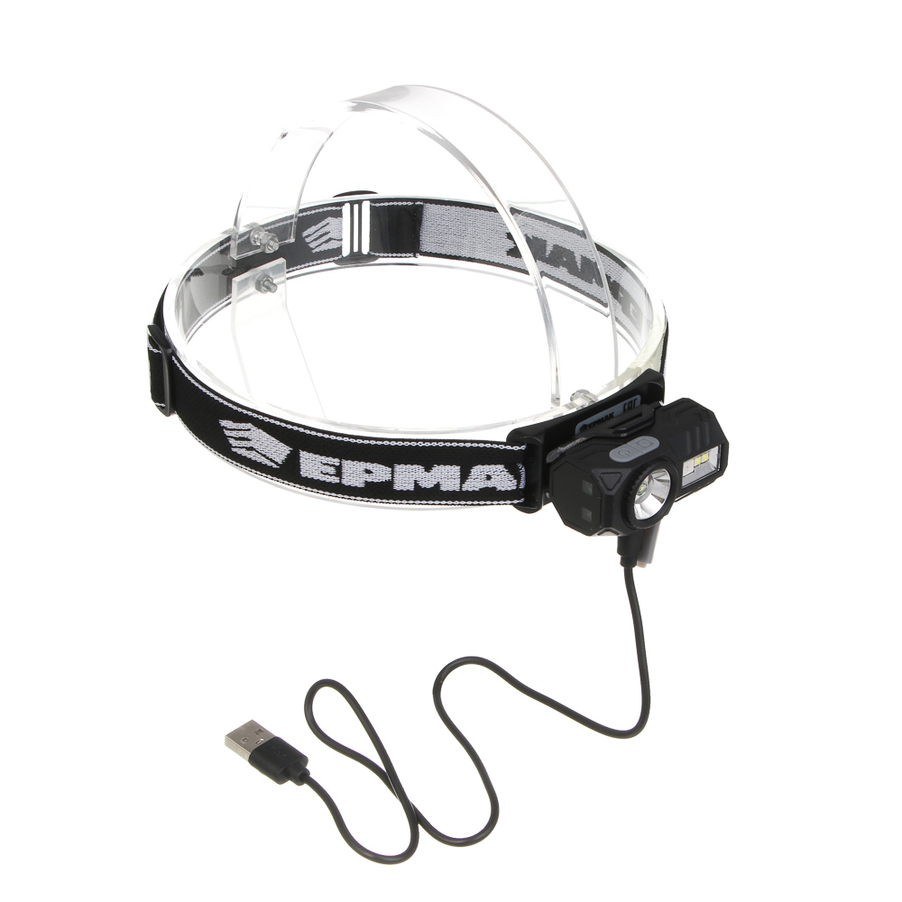 Фонарь налобный тм ЕРМАК,сенсорный,крепление,XPE LED+3LED,9 режимов,500мАч,64х45х34 мм,красный свет, арт.№ 221-090