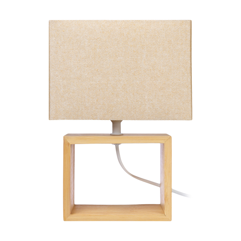 Светильник переносной настольный BY Бари, 27 см, E14, 40Вт, 230В бамбук, металл, текстиль, бежевый, арт.№ 476-434