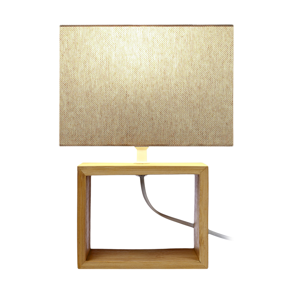 Светильник переносной настольный BY Бари, 27 см, E14, 40Вт, 230В бамбук, металл, текстиль, бежевый, арт.№ 476-434