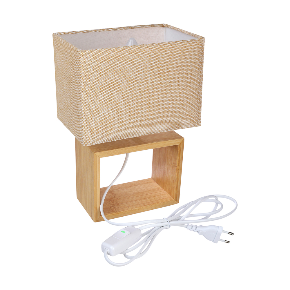 Светильник переносной настольный BY Бари, 27 см, E14, 40Вт, 230В бамбук, металл, текстиль, бежевый, арт.№ 476-434